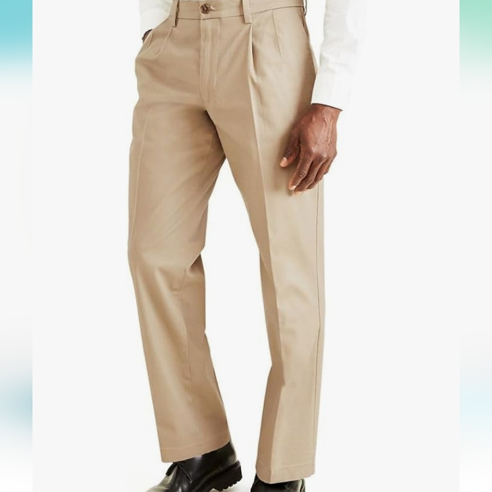 34W x 30L Dockers Men's Classic Fit Signature Lux Cotton Stretch Pants-Pleated